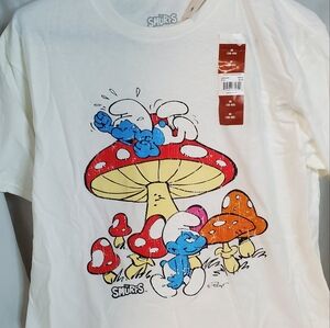Smurfs Mushroom Amanita Men's Medium Shirt Tee Fungi graphic White New with tags